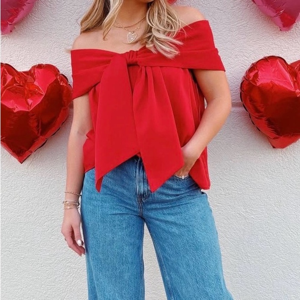 TCEC Red Off-Shoulder Women's Blouse